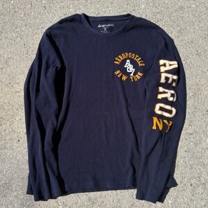 Vintage Y2K Aeropostale Navy Blue Waffle Knit Thermal Long Shirt Mens 4XL